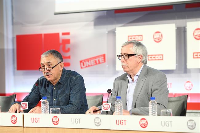 Ignacio Fernández Toxo y Pepe Álvarez presentan el Manifiesto del 1º de Mayo | EUROPA PRESS ep ignacio fernandez toxopepe alvarez presentanmanifiesto1 de mayo