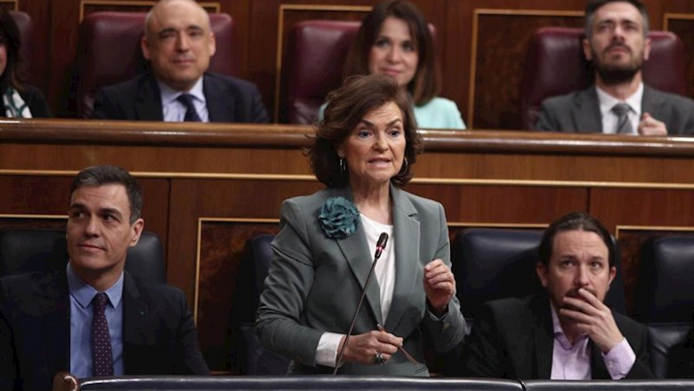 La Vicepresidenta Primera del Gobierno, Carmen Calvo, durante la sesión de control al Gobierno en el Congreso | Eduardo Parra - Europa Press ep la vicepresidenta primera del gobierno carmen calvo durante la sesion de control al gobierno en