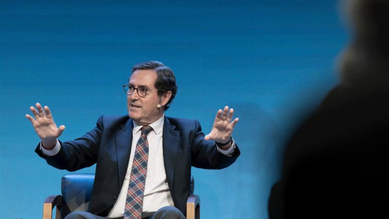 Archivo - El presidente de CEOE, Antonio Garamendi, interviene durante un coloquio | David Zorrakino - Europa Press - Archivo ep archivo el presidente de ceoe antonio garamendi interviene durante un coloquio
