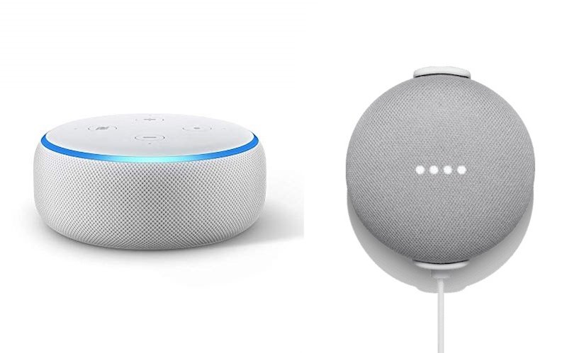 ep los altavoces amazon echo dot izquierda y google home mini derecha