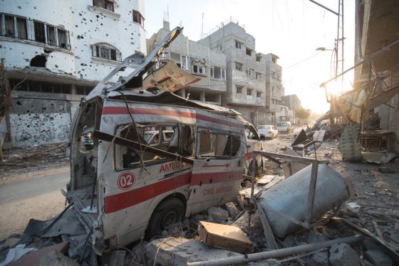 destroyed ambulance in the city of shijaiyah in the gaza strip-560x374 destroyed ambulance in the city of shijaiyah in the gaza strip-560x374