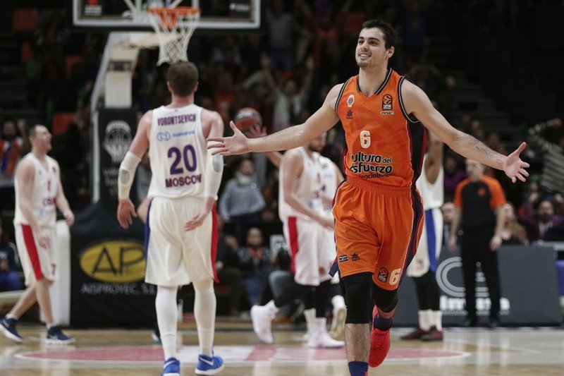 ep alberto abalde celebra una canasta en el valencia basket-cska de la euroliga 2017-18