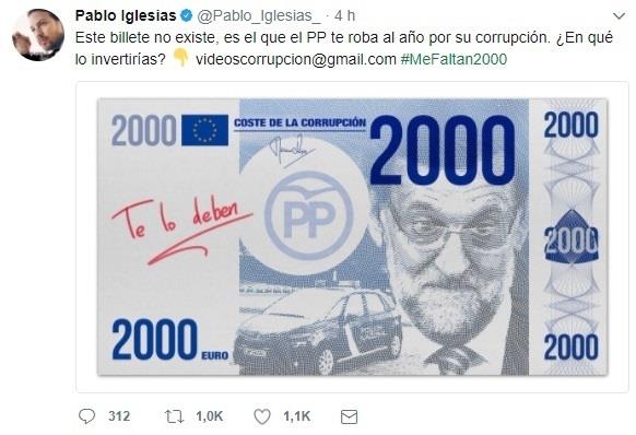 Tuit de Pablo Iglesias sobre la corrupción del PP | TWITTER / PABLO IGLESIAS ep tuitpablo iglesiasla corrupcionpp