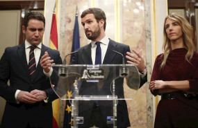 ep el presidente del pp pablo casado en rueda de prensa junto a la portavoz del partido popular en