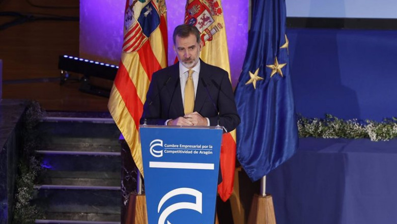 Su Majestad el Rey, Felipe VI, durante la clausura de la V Cumbre Emprsarial de Aragón. | EUROPA PRESS-FABIÁN SIMÓN ep su majestad el rey felipe vi durante la clausura de la v cumbre emprsarial de aragon