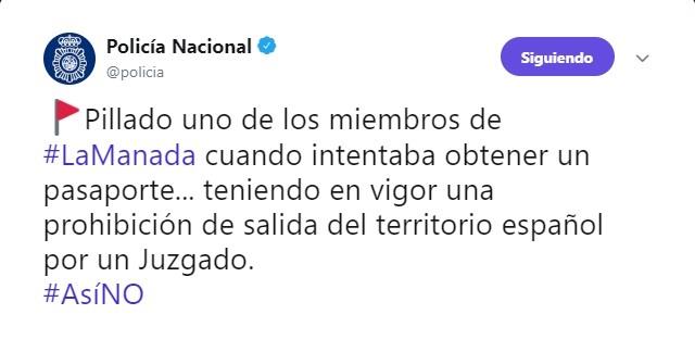 Tweet de la Policía Nacional | TWITTER/POLICÍA NACIONAL ep tweetla policia nacional
