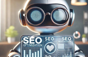 dalle 2024 10 28 220918 a square image featuring a friendly futuristic robot with glasses named di analyzing seo data on a digital screen with charts graphs or analytics 1 1