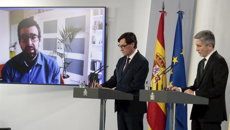 El ministro de Sanidad, Salvador Illa, y el del Interior, Fernando Grande-Marlaska, durante la rueda de prensa en Moncloa con novedades por el Covid-19 | Moncloa ep el ministro de sanidad salvador illa y el del interior fernando grande-marlaska durante la rueda
