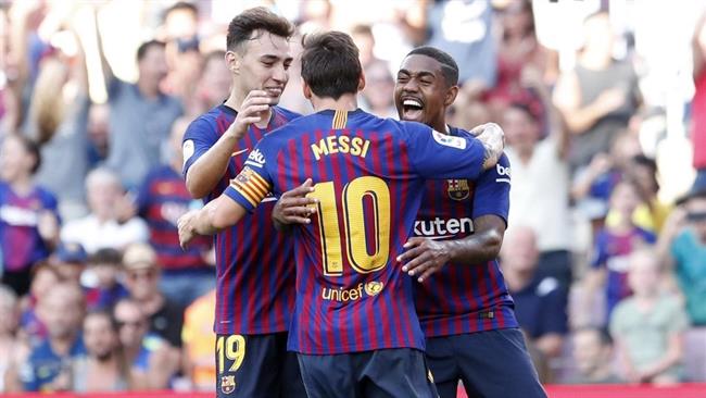 Messi, Malcom y Munir celebran un gol del Barcelona | MIGUEL RUIZ / FCB ep messi malcommunir celebrangolbarcelona