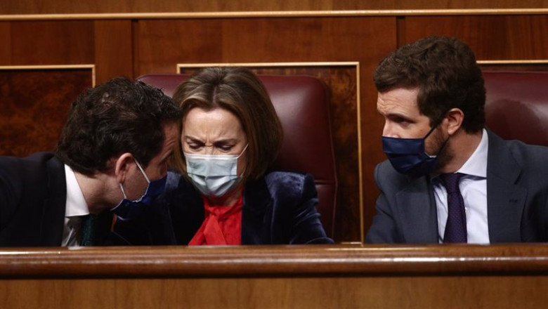 El secretario general del Partido Popular, Teodoro García Egea; la portavoz del PP en el Congreso de los Diputados, Cuca Gamarra; y el líder del PP, Pablo Casado | EUROPA PRESS/E. Parra. POOL - Europa Press ep archivo i d el secretario general del partido popular teodoro garcia egea la portavoz del pp en