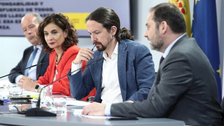 El ministro de Justicia, Juan Carlos Campo; la ministra portavoz y de Hacienda, María Jesús Montero; el vicepresidente y ministro de Derechos Sociales y Agenda 2030, Pablo Iglesias, y el ministro de Transportes, Movilidad y Agenda Urbana, José Luis Ábalos | EUROPA PRESS/E. Parra. POOL - Europa Press ep el ministro de justicia juan carlos campo la ministra portavoz y de hacienda maria jesus montero