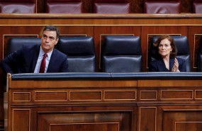 ep el presidente del gobierno pedro sanchez y la vicepresidenta primera carmen calvo en el hemiciclo