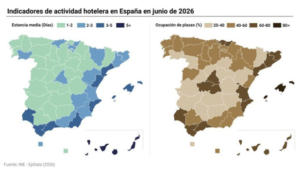 ep mapas con indicadores de actividad hotelera en junio