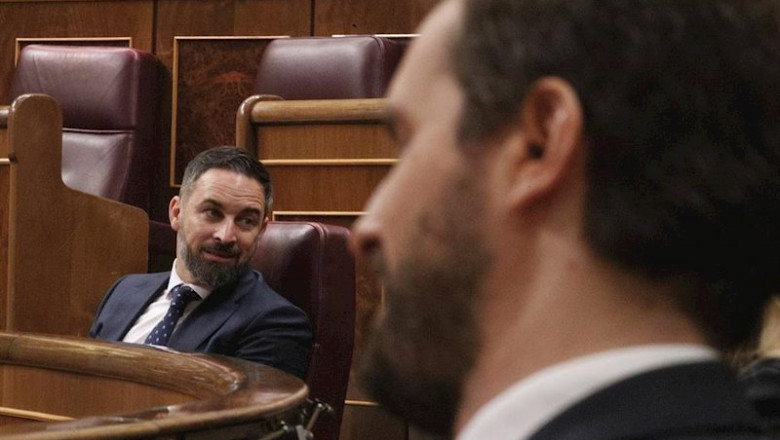 ep el lider de vox santiago abascal i y el lider del pp pablo casado durante el pleno de sesion de ep el lider de vox santiago abascal i y el lider del pp pablo casado durante el pleno de sesion de