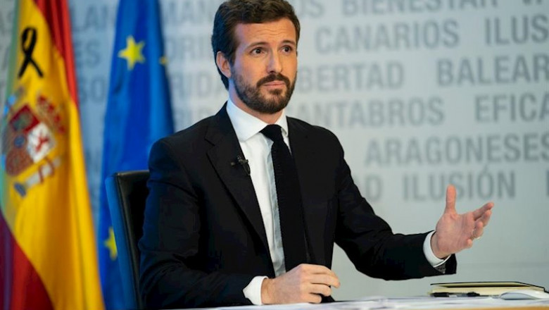 ep el lider del pp pablo casado ofrece una rueda de prensa en la sede del pp el pasado 3 de marzo