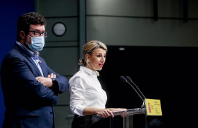 ep el secretario de estado de empleo joaquin perez rey junto a la vicepresidenta segunda y ministra
