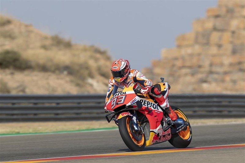ep marc marquez en el circuito de motorland durante los entrenamientos del gp aragon 2019