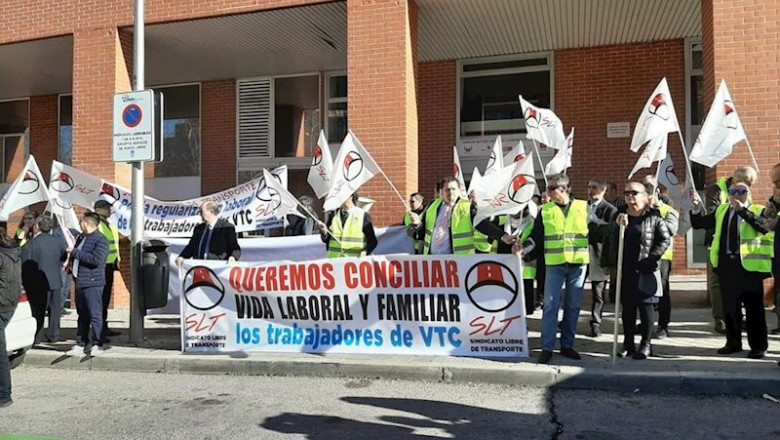 Concentración de trabajadores de VTC en Madrid | EUROPA PRESS ep concentracion de trabajadores de vtc en madrid