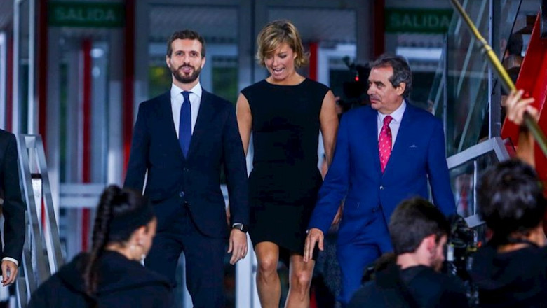 ep el presidente del pp pablo casado acompanado por la presidenta de la academia de la television
