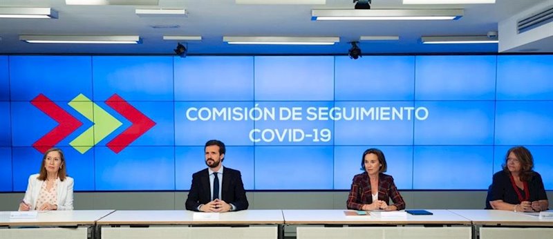 ep el presidente del pp pablo casado preside la comision de seguimiento covid-19 de su partido a la