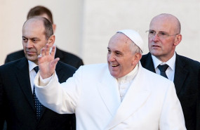 ep february 11 2015 - vatican pope francis flanked by col christoph graf left and domenico giani