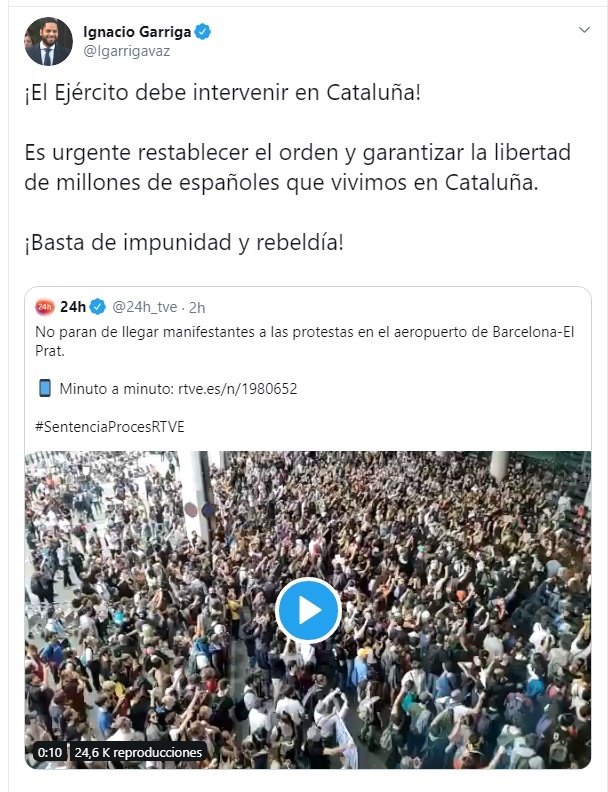 ep ignacio garriga diputado de vox pidiendo la intervencion del ejercito en cataluna