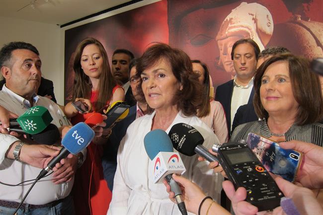 ep la vicepresidentagobierno carmen calvo atiendelos periodistasjaen