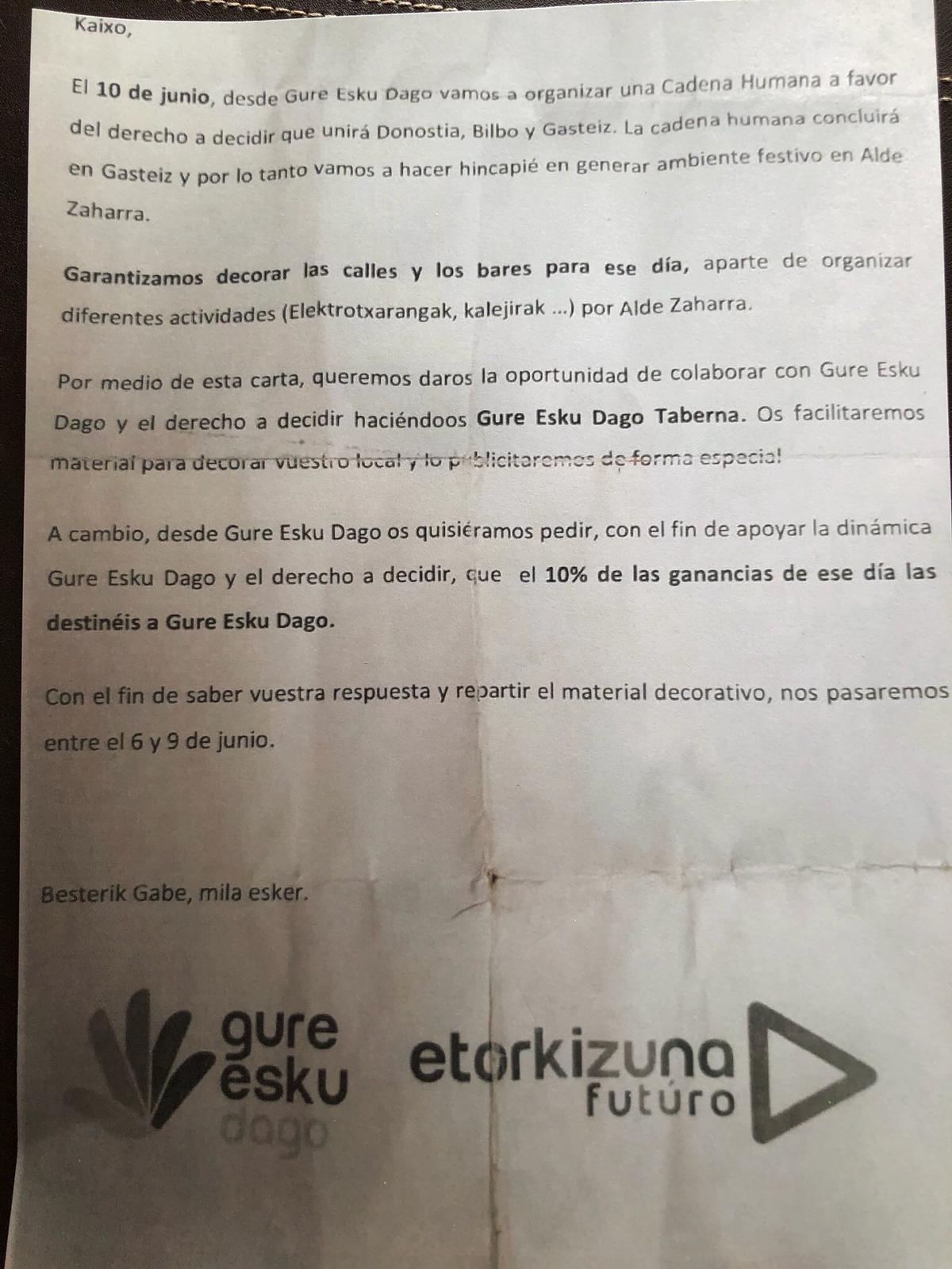 Carta de Gure Esku Dago | EUROPA PRESS ep cartagure esku dago