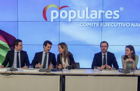 ep i-d el secretario general teodoro garica egea el presidente del partido pablo casado y los