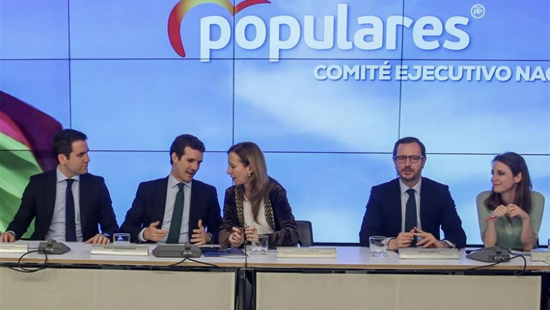 (I-D) El secretario general, Teodoro Garíca Egea; el presidente del partido, Pablo Casado; y los vicesecretarios generales, Marta González Vázquez, Javier Maroto y Andrea Levy, durante la reunión del Comité Ejecutivo del Partido Popular. | Ricardo Rubio - Europa Press - Archivo ep i-d el secretario general teodoro garica egea el presidente del partido pablo casado y los