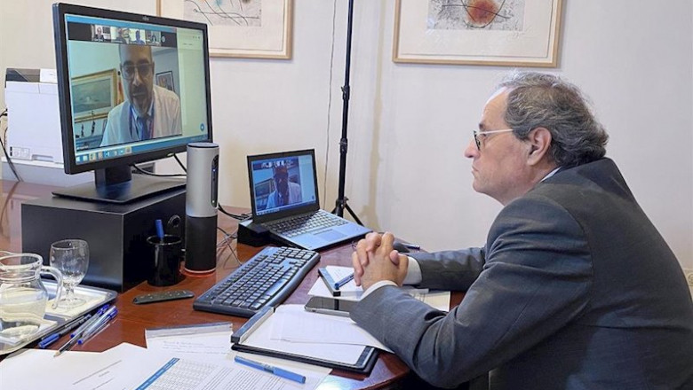 El presidente de la Generalitat, Quim Torra, ha presentado vía telemática, el informe final de la Mesa de Evaluación y Seguimiento del accidente de la empresa IQOXE del polígono petroquímico sur de Tarragona, en el municipio de La Canonja en enero de 2020 | GENERALITAT DE CATALUNYA ep el presidente de la generalitat quim torra ha presentado via telematica el informe final de la