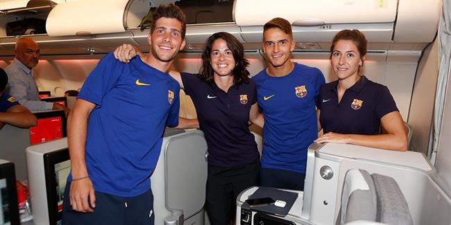 Jugadores y jugadoras del FC Barcelona en el vuelo a Estados Unidos | FCB ep jugadoresjugadorasfc barcelonavueloestados unidos