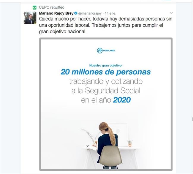Tuit de Mariano Rajoy retuiteado por el CEPCO | TWITTER ep tuitmariano rajoy retuiteadocepco