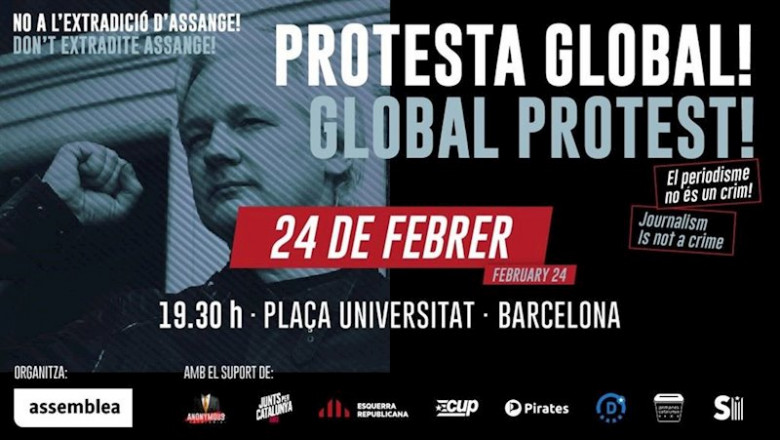 ep pancarta de la protesta global convocada en barcelona por la anc contra la extradicion del