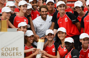 ep 11 august 2019 canada montreal spanish tennis player rafael nadal poses forpicture with the ball kids after wining his mens final tennis match of the rogers cup montreal tennis tournament photo christopher levyzuma wiredpa