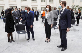 ep el lider del pp pablo casado d junto a otros dirigentes politicos en el dia de san isidro en