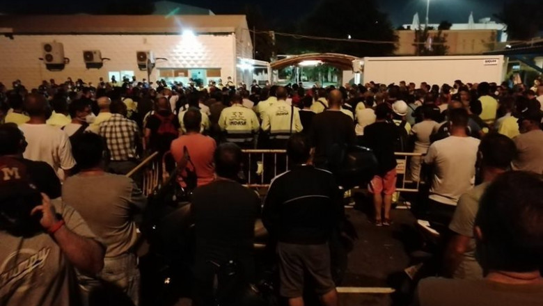 ep trabajadores de la empresa auxiliar del metal en una de las asambleas en la factoria de puerto