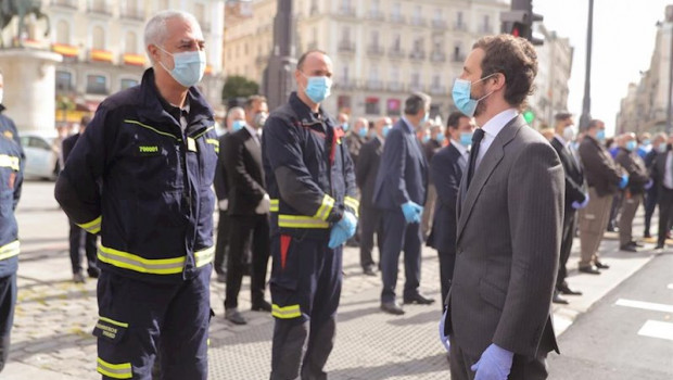 ep el lider del pp pablo casado d hoy sabado en la madrilena puerta del sol durante las