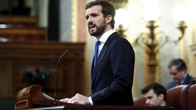 El líder del PP, Pablo Casado, interviene en el Pleno del Congreso para explicar el estado de alarma y las medidas para paliar las consecuencias del coronavirus, en Madrid (España), a 18 de marzo de 2020. | Pool ep el lider del pp pablo casado interviene en el pleno del congreso para explicar el estado de