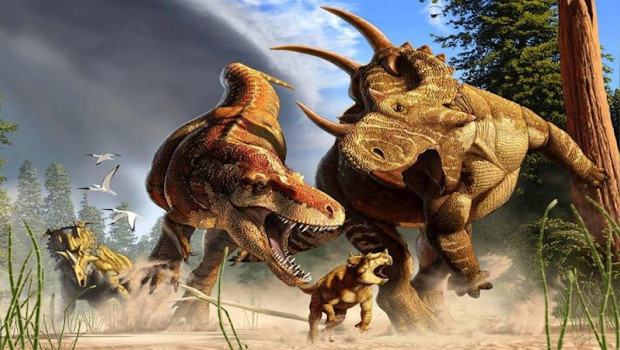 ep tiranosaurus rex se enfrenta a un spinops