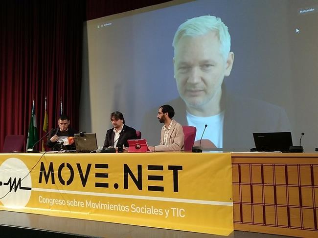 El ciberactivista Julian Assange inaugura el Congreso 'Move.Net' en la US | EUROPA PRESS/TWITTER ep ciberactivista julian assange inauguracongreso movenet enus