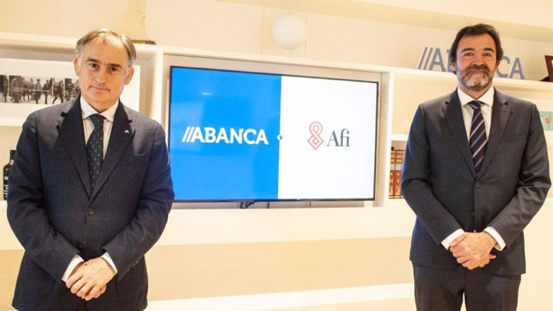 De izquierda a derecha en la imagen, el director general de Mercado de Capitales, Gestión y Distribución de Abanca, Juan Luis Vargas-Zúñiga, y el socio director del área de Finanzas Públicas de Afi, César Cantalapiedra. | ABANCA ep de izquierda a derecha en la imagen el director general de mercado de capitales gestion y