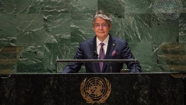 El presidente de Ecuador, Guillermo Lasso, habla ante la 76 Asamblea General de la ONU. | UN PHOTO/CIA PAK ep el presidente de ecuador guillermo lasso habla ante la 76 asamblea general de la onu