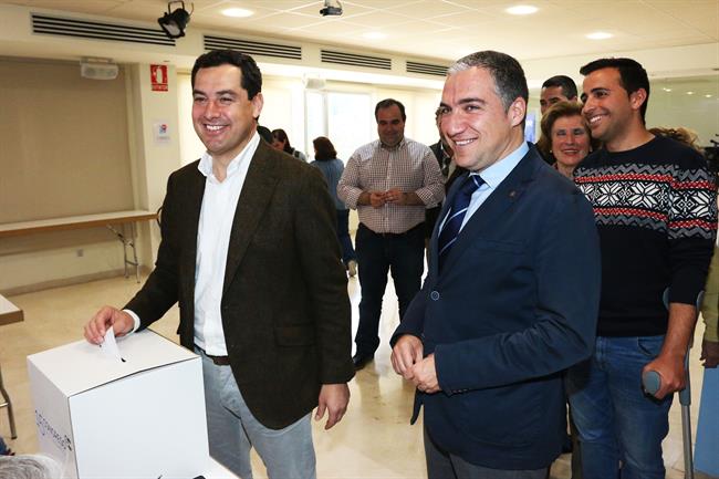 El presidente del PP-A, Juanma Moreno. Elías Bendodo. Votación Congreso Regional | EUROPA PRESS/ÁLEX ZEA ep presidentepp-a juanma moreno elias bendodo votacion congreso regional