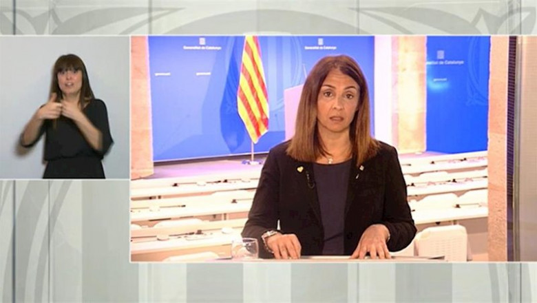 La consellera de Presidencia y portavoz del Govern, Meritxell Budó, en rueda de prensa telemática. | EUROPA PRESS ep la consellera de presidencia y portavoz del govern meritxell budo en rueda de prensa telematica 20200505152002