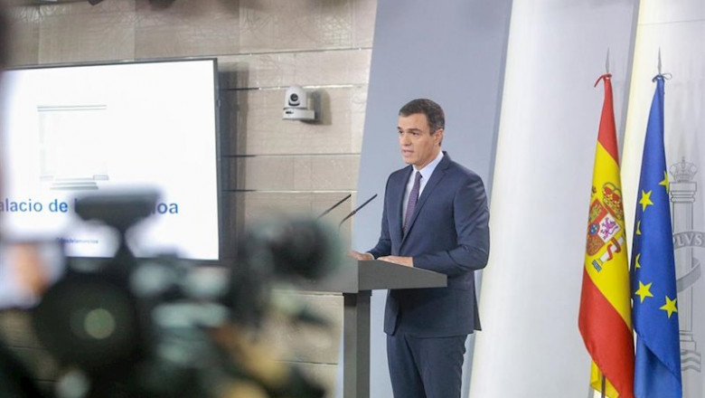 El presidente del Gobierno en funciones, Pedro Sánchez, hace una declaración institucional tras conocerse la sentencia del Tribunal Supremo (TS) sobre el proceso independentista del 1-O, en el Complejo de la Moncloa, Madrid (España) a 14 de octubre de 201 | Ricardo Rubio - Europa Press ep el presidente del gobierno en funciones pedro sanchez hace una declaracion institucional tras