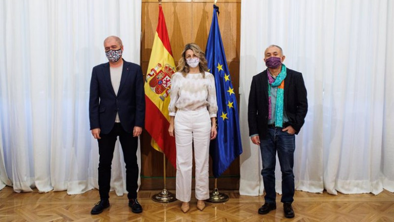 ep i d el secretario general de ccoo unai sordo la vicepresidenta segunda del gobierno y ministra de