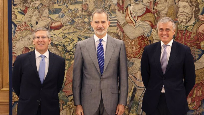 El Rey recibe en audiencia al presidente mundial y al presidente en España de PwC en Zarzuela. | CIPRIANO PASTRANO DELGADO ep el rey recibe en audiencia al presidente mundial y al presidente en espana de pwc en zarzuela