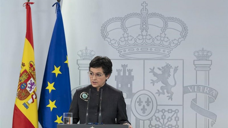 La ministra de Asuntos Exteriores, UE y Cooperación, Arancha González Laya, en rueda de prensa telemática en el Palacio de la Moncloa para informar del Consejo Europeo, el 23 de abril de 2020 | POOL MONCLOA/ BORJA PUIG DE LA BELLACASA ep la ministra de asuntos exteriores ue y cooperacion arancha gonzalez laya en rueda de prensa