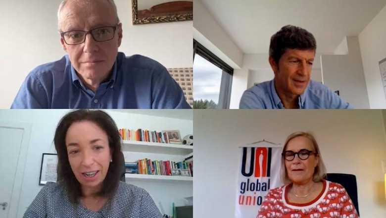 Jesús González Alonso (CCOO), Arriba A La Izquierda; José Alfredo Mesa Navarro (UGT), Arriba A La Derecha; Marcha Machicot (Telefónica), Abajo A La Izquierda; Y Christy Hoffman (UNI Global Union), Abajo A La Derecha. | TELEFÓNICA ep jesus gonzalez alonso ccoo arriba a la izquierda jose alfredo mesa navarro ugt arriba a la